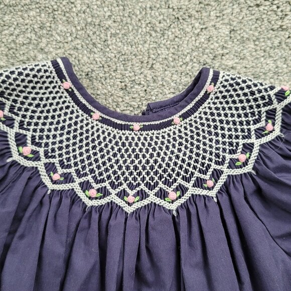 Girls Rosalina Navy Smocked Dress 2T - Picture 3 of 8